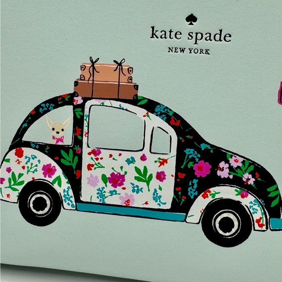 Kate Spade New Horizons Out of Office Kaden Aqua Wallet Clutch VW Bug Car - Picture 11 of 12